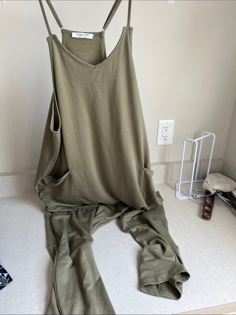 DOUBLE TAKE Olive Knit Strappy Jumpsuit